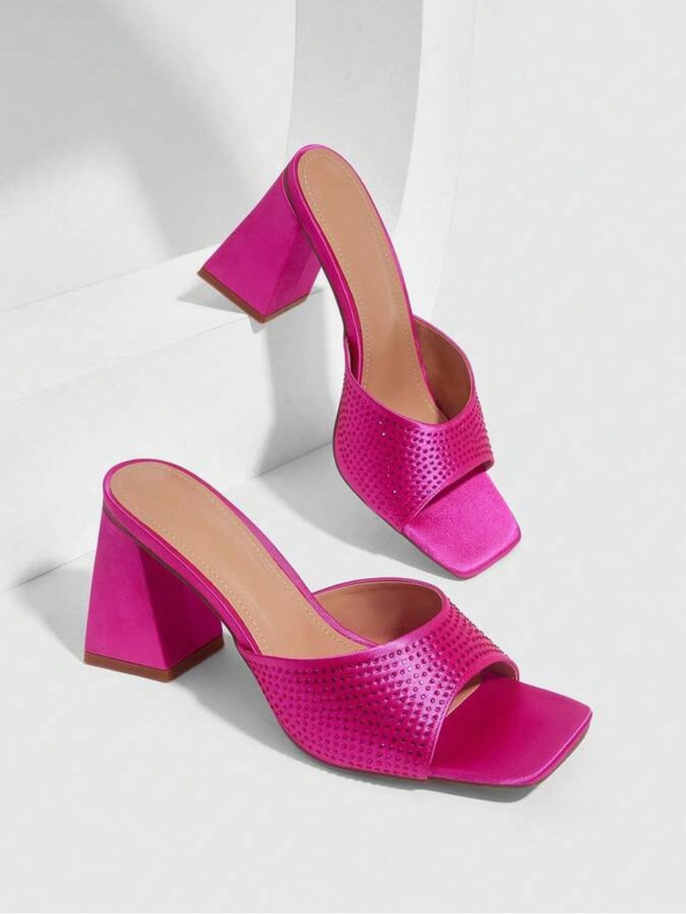 Women's Hot Pink Block Heel Slide Mules